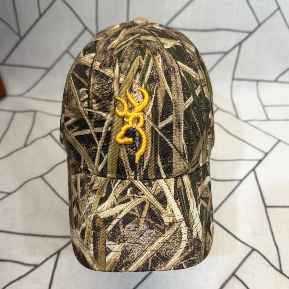 Browning Baseball Cap OSFM Camo Yellow Embroidered Buckmark Adjustable Hat